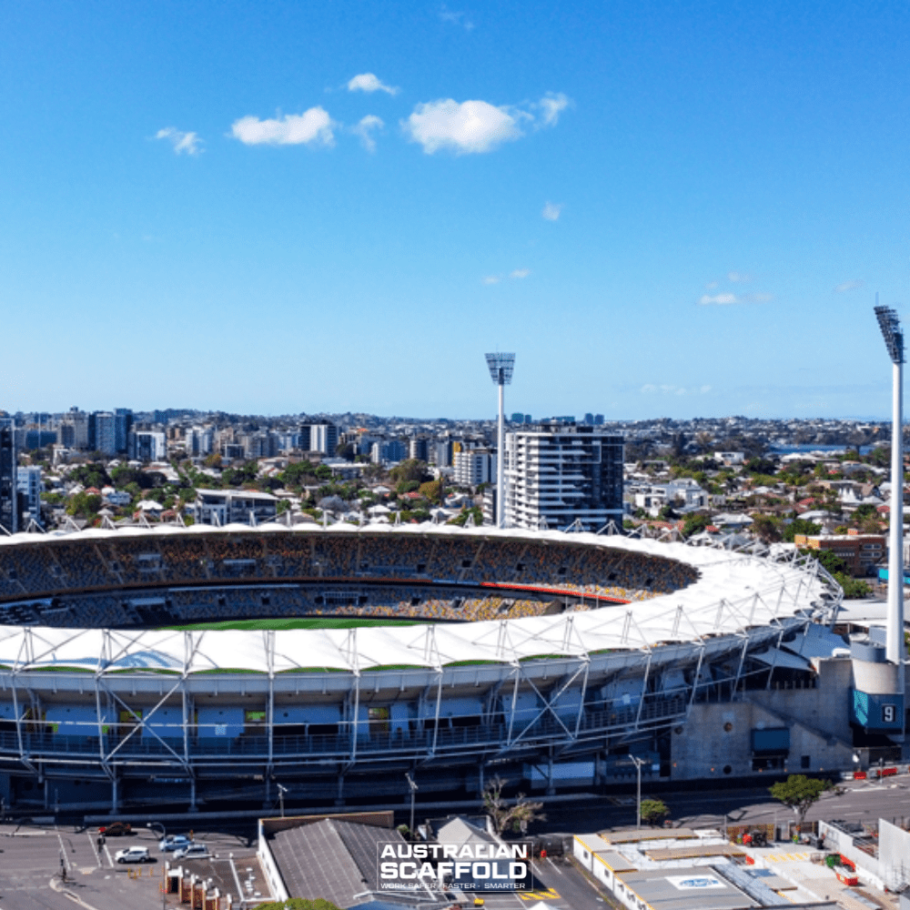 Aerial view of Brisbane Cricket Ground with its distinctive circular architecture